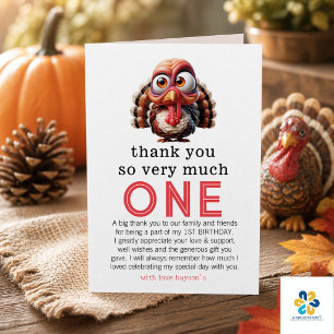 Oh what's fun Caricatures  Turkey 1st Birthday  Thank You Card