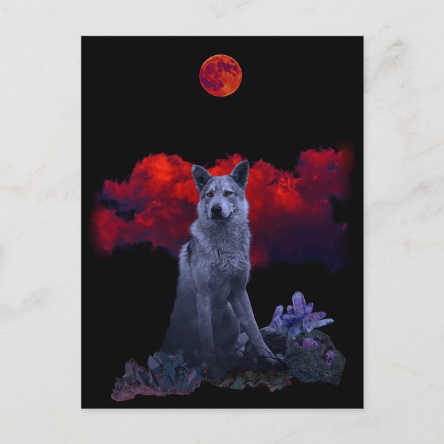 Oh Wolf Moon | Goth Wolf Postcard (Front)