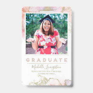 Oh Yes I Did! Pink and Gold Graduation Photo ID Badge