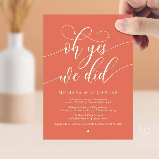 Oh Yes We Did Modern Script Elopement Announcement (Oh Yes We Did Modern Creative Script Elopement Announcement Dinner Card in Terracotta Warmth Ivory)