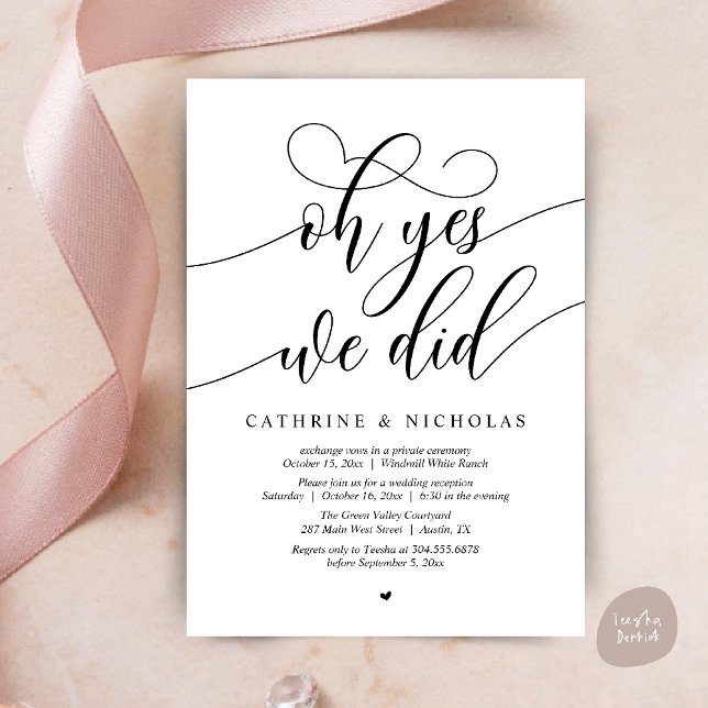 Oh Yes, We Did, Modern Script Wedding Reception Invitation (Oh Yes, We Did, Modern Script Wedding Reception Invitation Card PDF Black White)