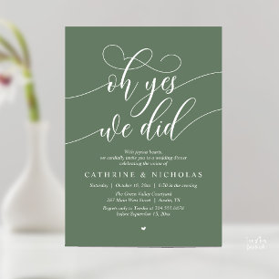 Oh Yes, We Did, Modern Wedding Elopement Dinner Invitation