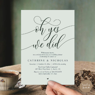 Oh Yes, We Did, Modern Wedding Elopement Dinner Invitation