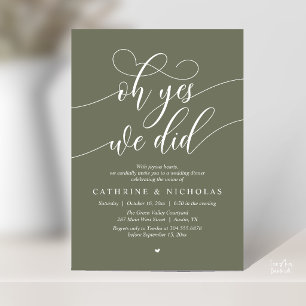 Oh Yes, We Did, Modern Wedding Elopement Dinner Invitation