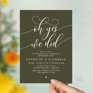 Oh Yes, We Did, Modern Wedding Elopement Dinner Invitation