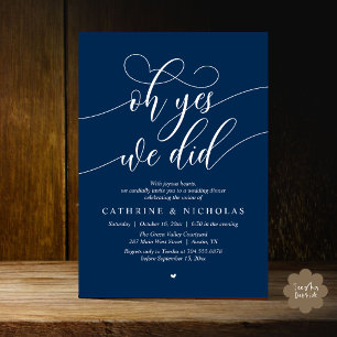 Oh Yes, We Did, Modern Wedding Elopement Dinner Invitation