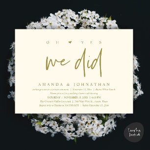 Oh Yes, We Did, Modern Wedding Elopement Dinner Invitation