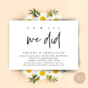 Oh Yes, We Did, Modern Wedding Elopement Dinner Invitation