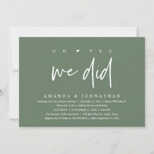 Oh Yes, We Did, Modern Wedding Elopement Dinner Invitation
