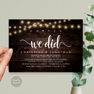 Oh Yes, We Did, Rustic Wedding Dinner Elopement Invitation