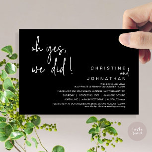 Oh Yes, We Did, Wedding Elopement, Classy Black Invitation