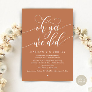 Oh Yes, We Did, Wedding Elopement Dinner Party Invitation