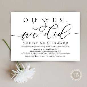 Oh Yes, We Did, Wedding Elopement Invitation