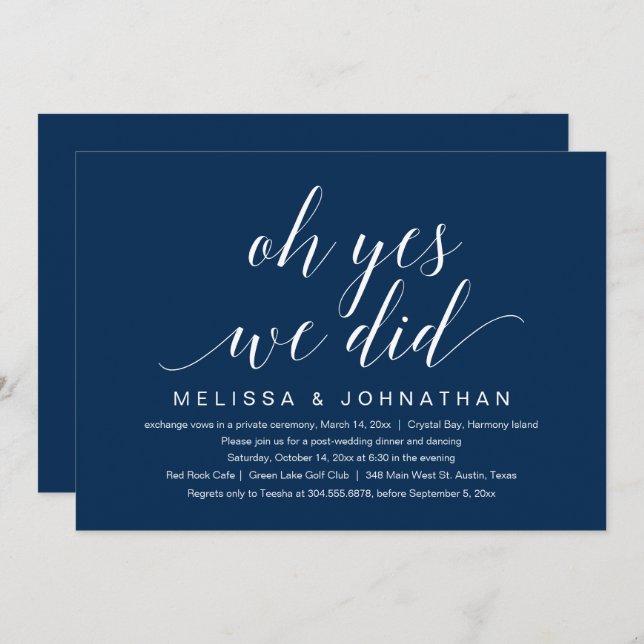 Oh Yes, We Did, Wedding Elopement Party Invitation (Front/Back)