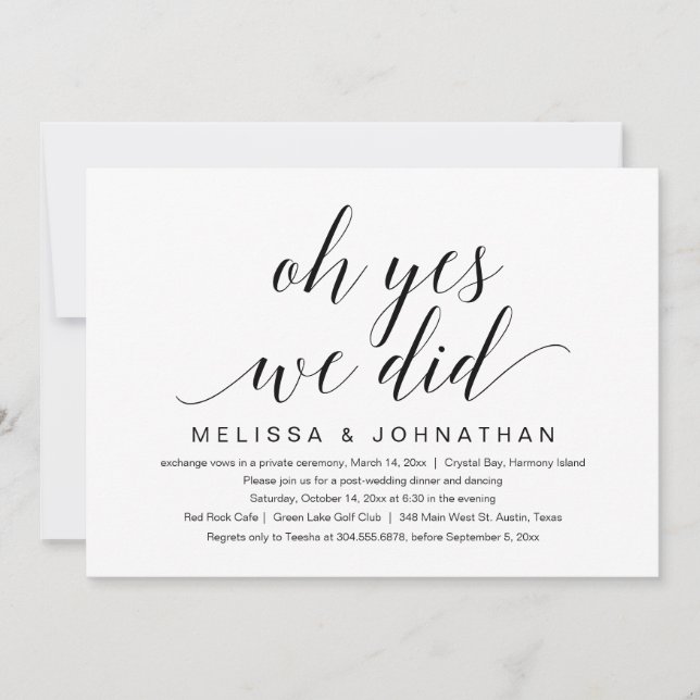 Oh Yes, We Did, Wedding Elopement Party Invitation (Front)
