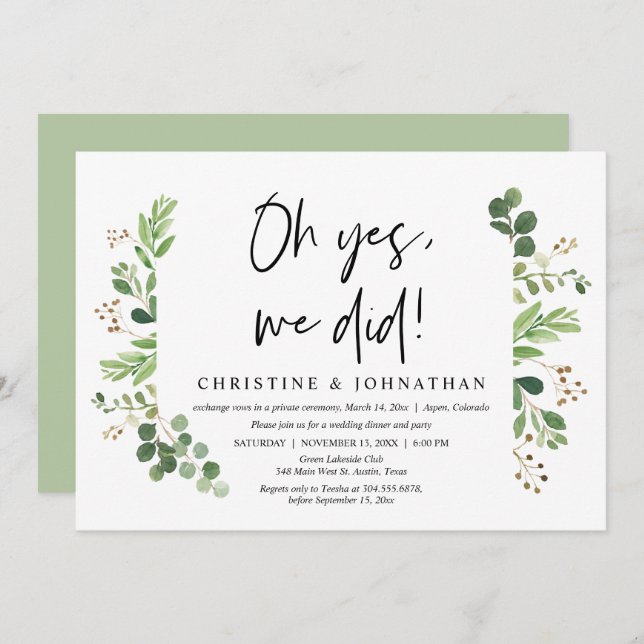 Oh yes, we did, Wedding Elopement party Invitation (Front/Back)