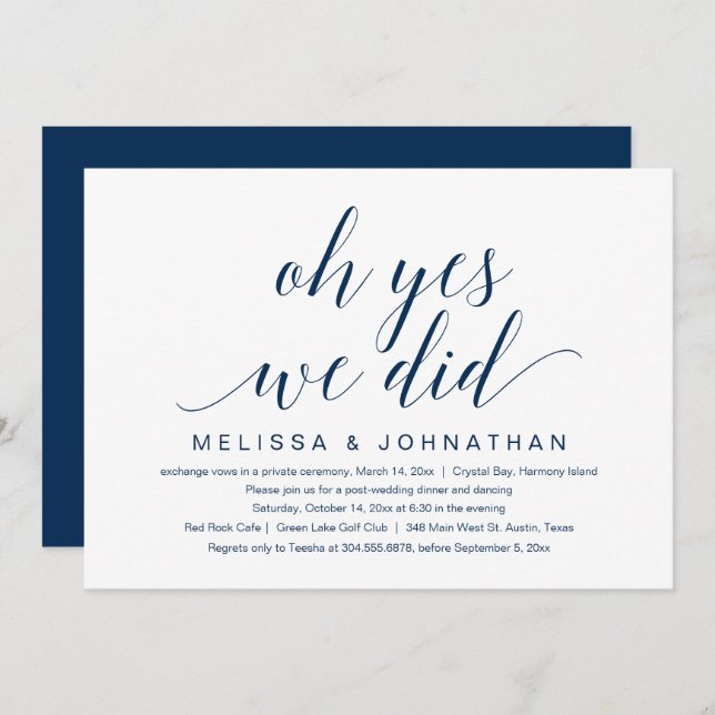 Oh Yes, We Did, Wedding Elopement Party Invitation (Front/Back)