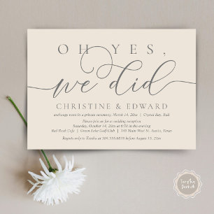 Oh Yes, We Did, Wedding Elopement Romantic Dinner Invitation