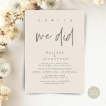 Oh yes we did, Wedding Reception Dinner Dancing Invitation<br><div class="desc">Announce and share your happily ever after in style with our modern cream grey theme design (Oh Yes we did) wedding elopement celebration invitation card. It is ideal for couples who have decided to celebrate their best day. With its sophisticated yet playful design, this invitation is sure to set the...</div>