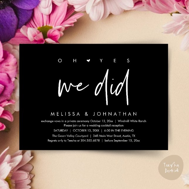 Oh yes we did, Wedding Reception Dinner Dancing Invitation (Oh yes we did, Modern Wedding Reception Dinner Dancing Minimalist Invitation Card PDF Classy Black)