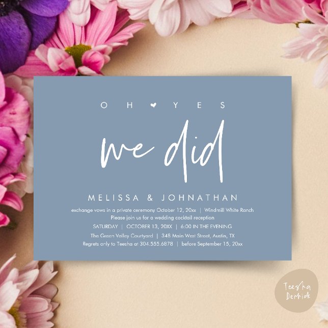 Oh yes we did, Wedding Reception Dinner Dancing Invitation (Oh yes we did, Modern Wedding Reception Dinner Dancing Minimalist Invitation Card PDF Dusty Blue)