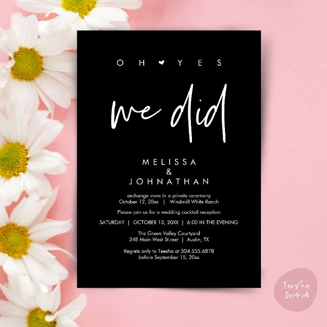 Oh yes we did, Wedding Reception Dinner Dancing Invitation (Oh yes we did, Modern Wedding Reception Dinner Dancing Minimalist Invitation Card PDF Classy Black)