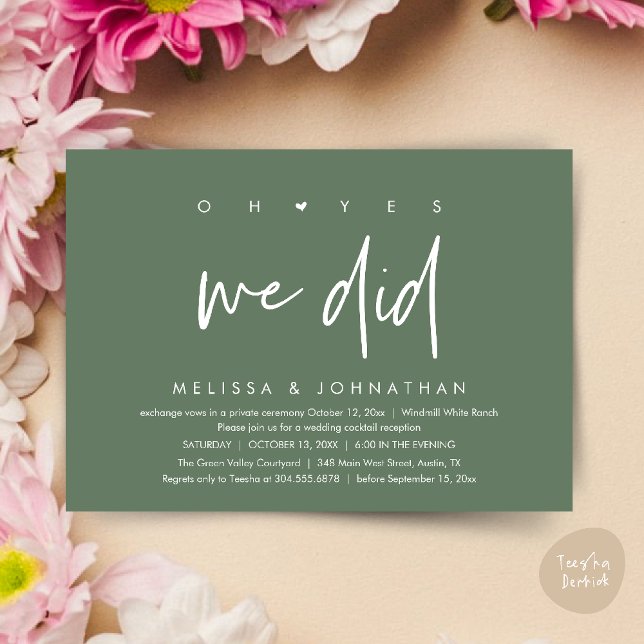 Oh yes we did, Wedding Reception Dinner Dancing Invitation (Oh yes we did, Modern Wedding Reception Dinner Dancing Minimalist Invitation Card PDF Sage Green)