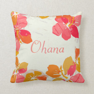 Ohana Hawaiian Family Hibiscus Throw Pillow