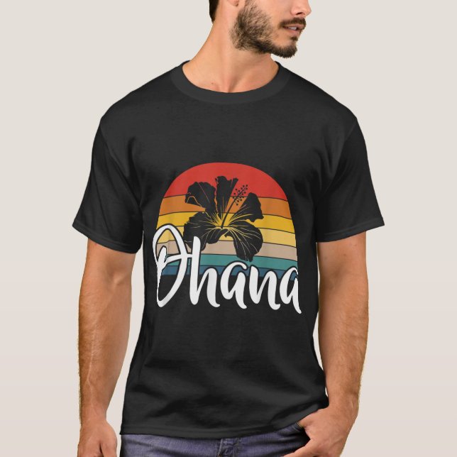 Ohana Hawaiian Hibiscus Flower Retro Hawaii Family T-Shirt (Front)