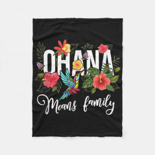 Ohana Means Family Hawaii Hibiscus Flower 70s Retr Fleece Blanket