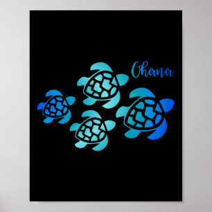 Ohana Sea Turtle Family Hawaii Vacation Tropical H Poster