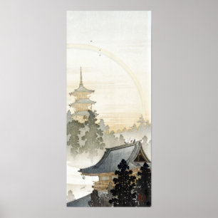 Ohara Koson Pagoda and Rainbow Poster