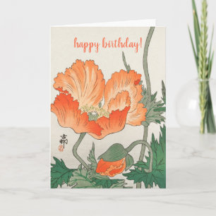 Ohara Koson Vintage Japanese Orange Poppy Birthday Card