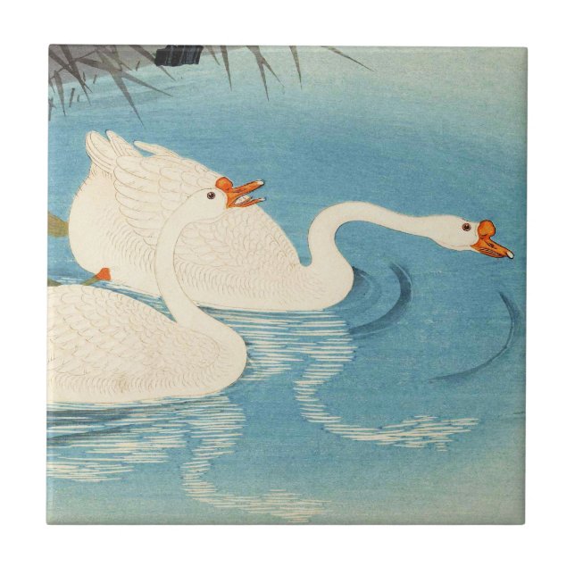 Ohara Shoson Two Sweeming Geese japanese art Ceramic Tile (Front)