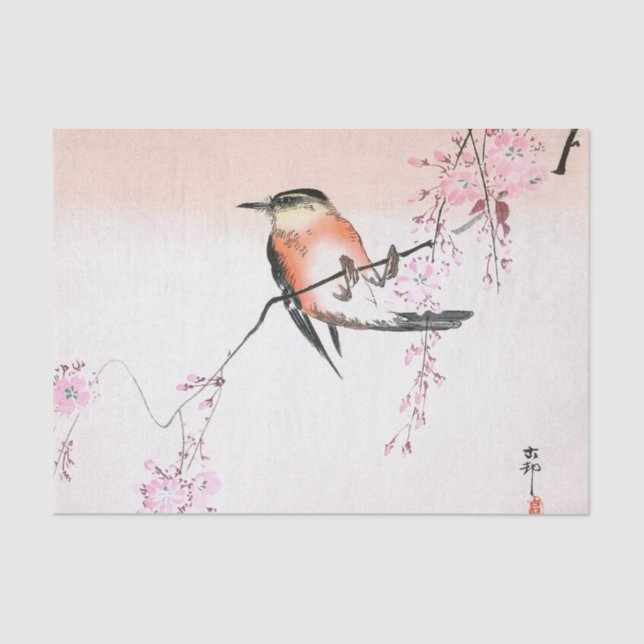 Ohara Shoson's Bird on Weeping Cherry Tissue Paper (Front)
