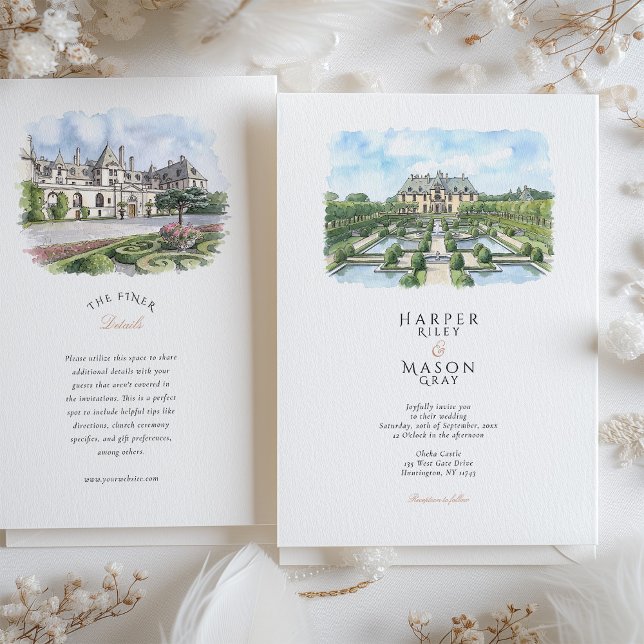 Oheka Castle New York Watercolor Wedding Invitation (Creator Uploaded)