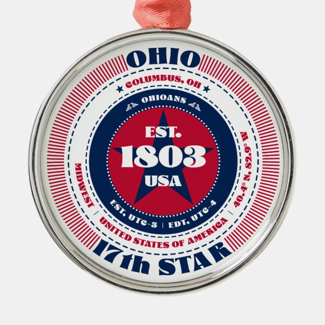 Ohio 17th State Christmas Ornament (Front)