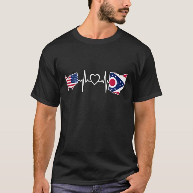 Ohio American Flag - USA Ohio Heartbeat T-Shirt (Front)