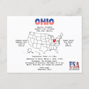 Ohio American state on a map and useful info Holiday Postcard