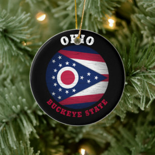 OHIO BUCKEYE STATE FLAG CERAMIC ORNAMENT