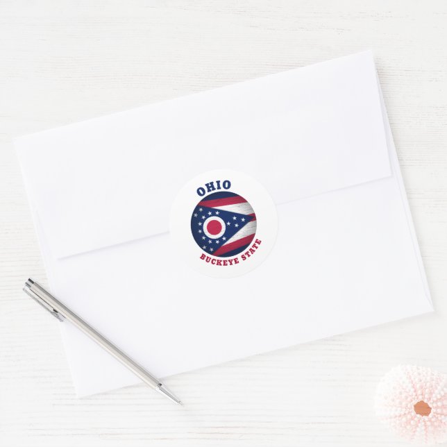 OHIO BUCKEYE STATE FLAG CLASSIC ROUND STICKER (Envelope)