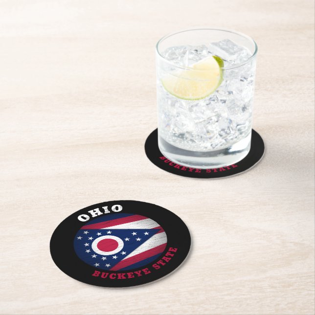 OHIO BUCKEYE STATE FLAG ROUND PAPER COASTER (Insitu)