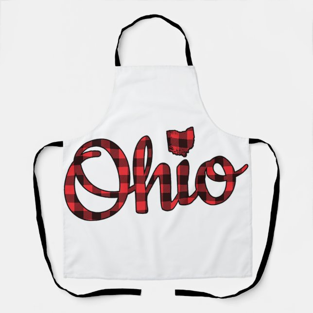 Ohio Buffalo Plaid Christmas Ohio Pride Buckeye St Apron (Front)