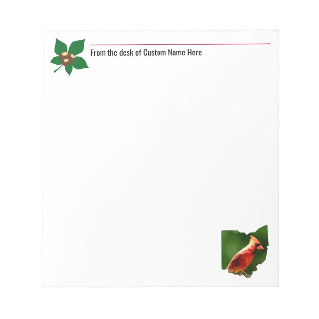 Ohio Cardinal and Buckeye Leaf Notepad (Front)