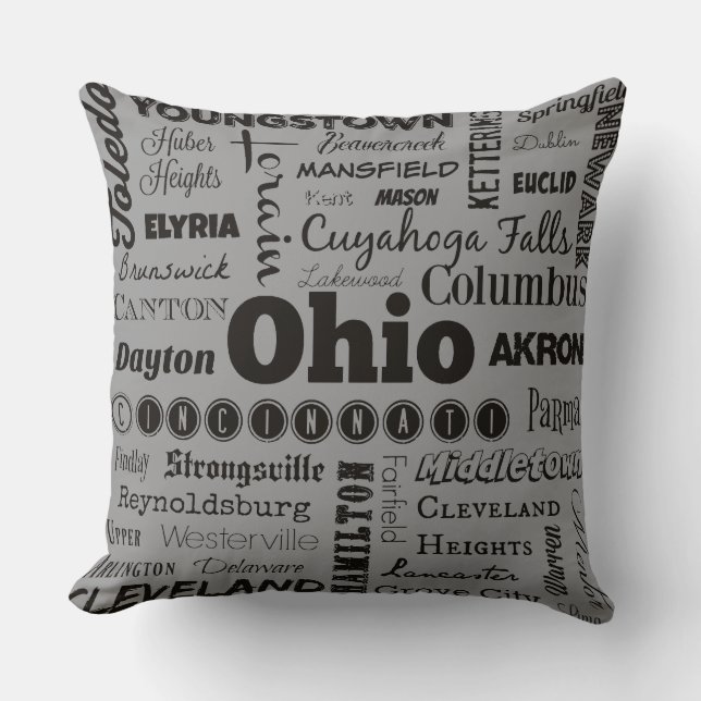 OHIO Cities in Gray and Black Cushion (Front)