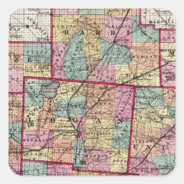 Ohio Counties 2 Square Sticker (Front)