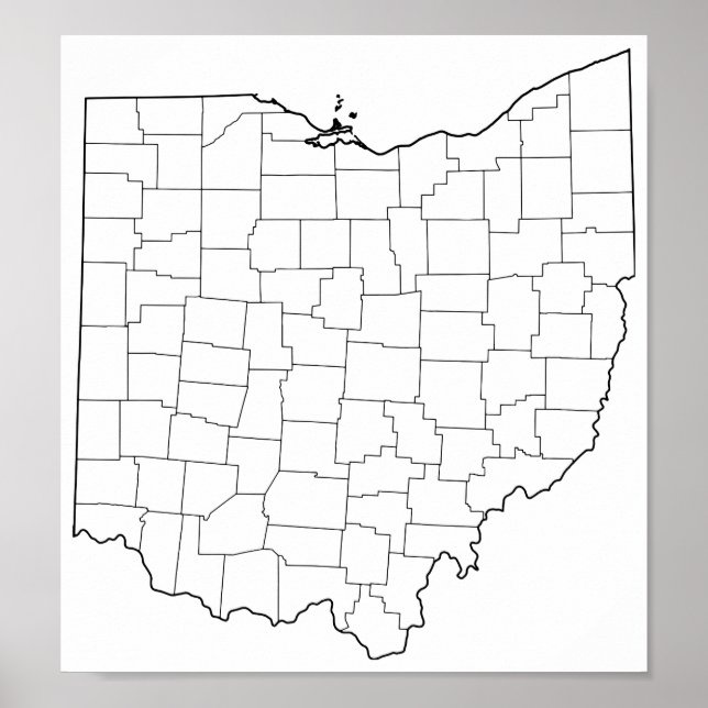 Ohio Counties Blank Outline Map Poster (Front)