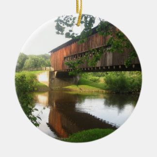 Ohio Covered Bridge and Stream Ceramic Ornament