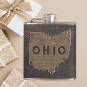 Ohio Faux Leather Monogrammed Hip Flask