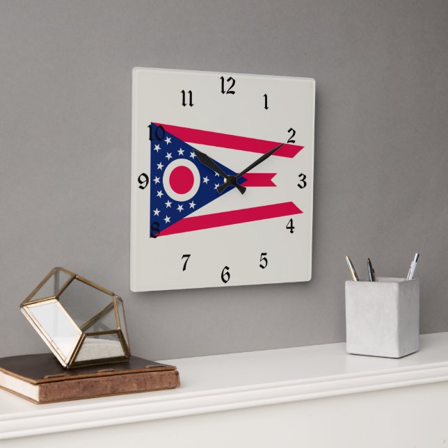 Ohio Flag: The Buckeye State Banner Square Wall Clock (Office)